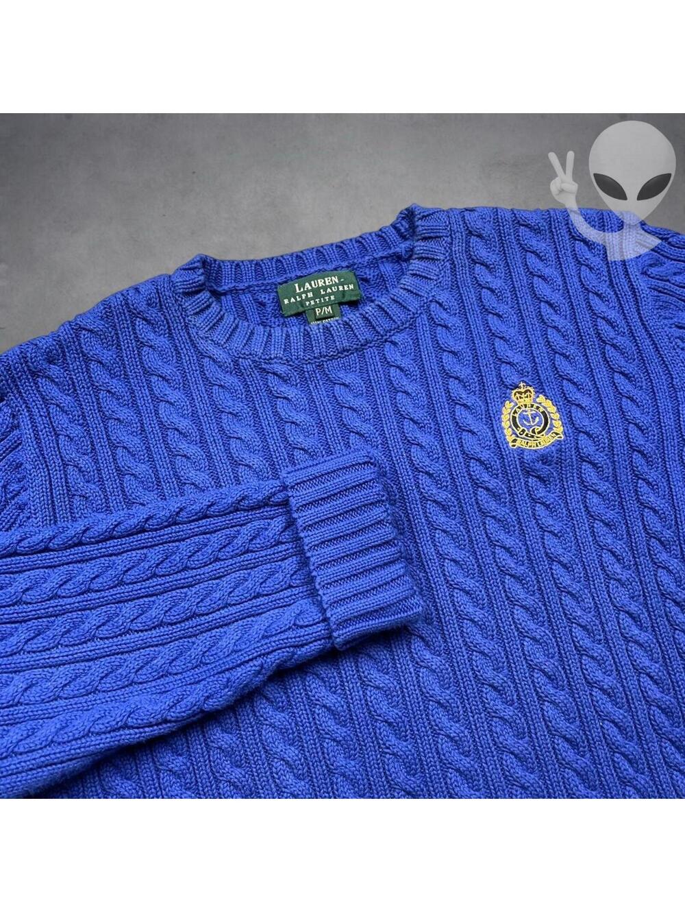 Lauren Ralph Lauren Cableknit Natucial Crest Sweater Medium Vintage